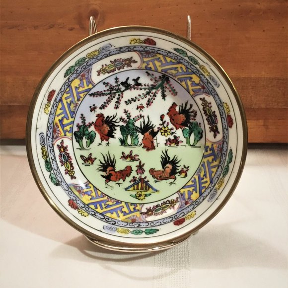 Red Rooster 6" Porcelain Bowl Encased in Brass - Picture 2 of 10